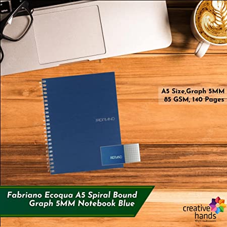 Fabriano Ecoqua A5 Spiral Bound Graph 5MM Notebook Blue