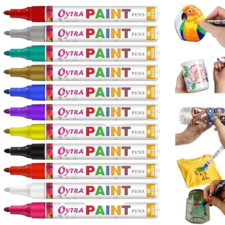 Oytra Paint Marker Pens Permanent Waterproof Oil Based Individual pens Works and All Surfaces, Wood, Fabric, Steel, Glass (Black)