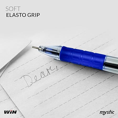 WIN Mystic Ball Pens | 10 Blue Ink Pens | Elasto Grip | Smooth Ink Flow | 0.7 mm Tip | Pens for Writing | Ideal for School, Office & Business Use | Stick Pens Set