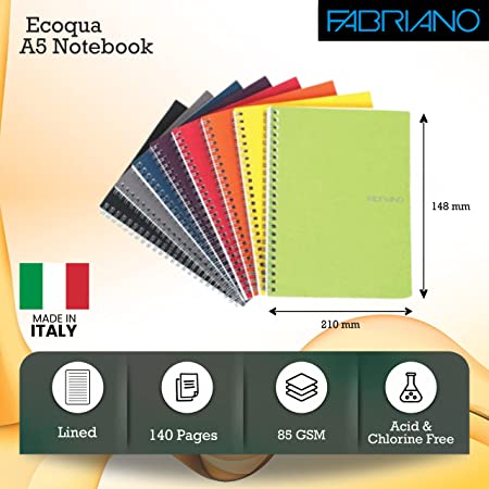 Fabriano Ecoqua A5 Spiral Bound Lined Notebook Lime