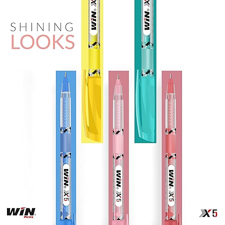 WIN X5 Ball Pens | 10 Blue Ink Pens | Multicoloured Body in 5 Pastel Shades | 0.7 mm Tip for Smooth Flow of Ink | Comfortable Writing | Gifts Stylish Girls & Kids | School Office & Business Uses