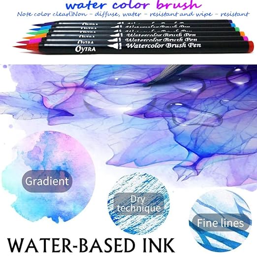 Oytra Brush Pen Set 10 Colors Water Color Painting Sketch Pens for Calligraphy Journaling Drawing Mandala Doodle Markers Watercolor