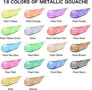 HIMI Metallic Gouache Paint Set, 18 Colors x 30ml Unique Jelly Cup Design with 3 Paint Brushes and a Palette in Carrying Case, Perfect for Artists, Students, Gouache Opaque Watercolor Painting