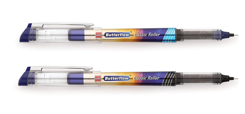 Cello Butterflow Classic Roller Ball Pen (Pack of 4, Ink Color - Blue , Black & Red)