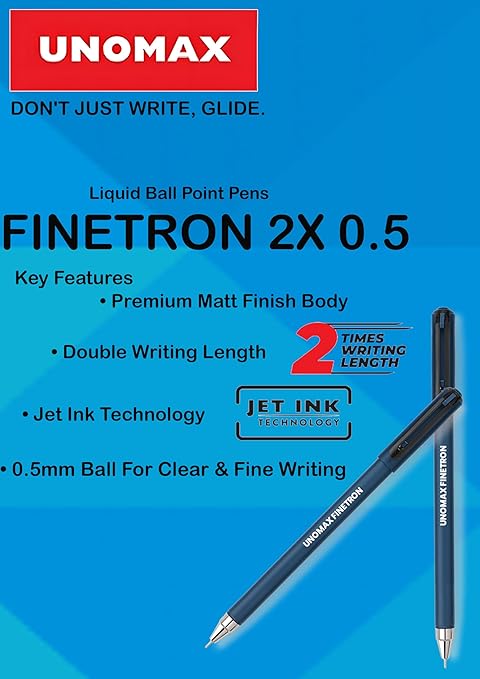 UNOMAX Finetron 2X 0.5MM Black Ball Pen (Pack of 30, Ink Color - Black)