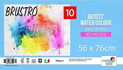 Brustro Artists' Watercolour paper 25% cotton HP 300 Gsm Imperial Size (56 x76 cm OR 22 x29.9 inches) (10 Sheets)