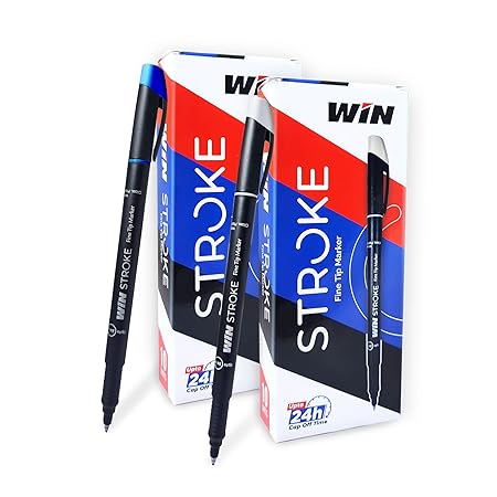 WIN Stroke Markers Set | 20 Markers (10 Blue Ink & 10 Black Ink)| Fine Tip | Suitable for Multipurpose Usage | Smooth Writing |School, Office & Business | Stationery Items| Permanent Marker Pen