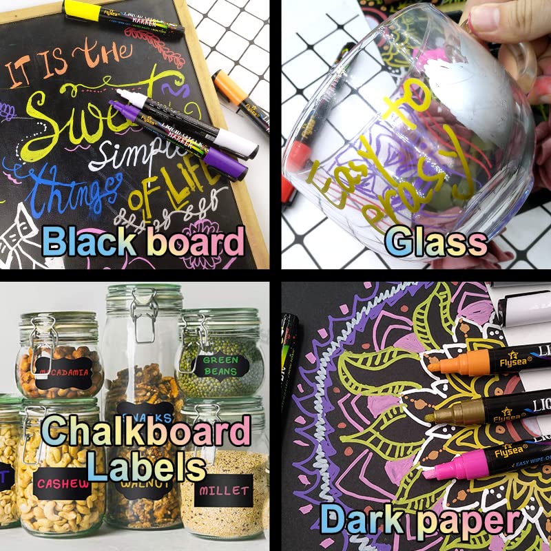 like it Liquid Chalk Markers 8 Pcs Chalkboard Marker Erasable on Blackboard, Glass, Window, Mirror and Kids Art-Chalk Pen Includes Reversible Chisel & Bullet Tip-Wet Erase Ink (Non-Toxic)