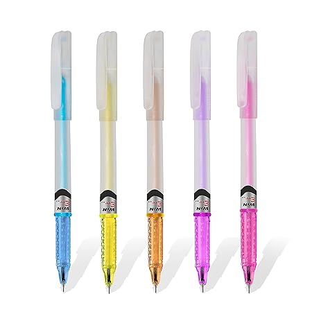 WIN Eee Gel Pens | 10 Blue Ink Pens | Dark Gel Pen | Waterproof Ink Pens | Smooth Flow of Ink | Comfortable Grip | Pens for Writing | Gel Pens Combo for Students