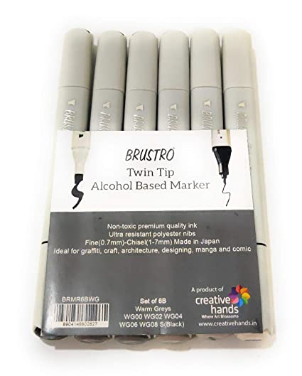 Brustro Twin Tip Alcohol Based Marker Set of 6 – Warm Greys Set B