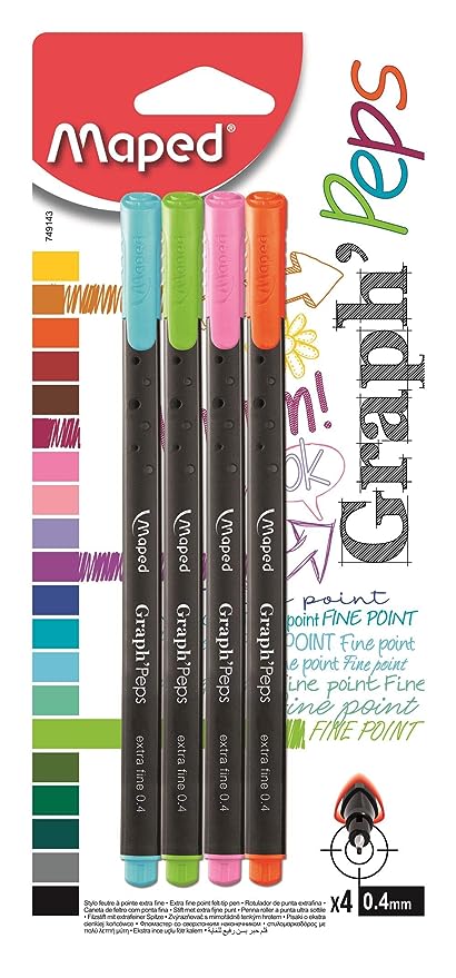 MAPED GRAPH PEPS 0.4 SET OF 4 PENS Sky Blue, Apple Green, Lovely Pink and Fruit Orange