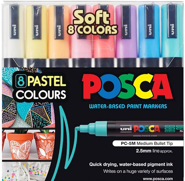 Uniball POSCA 5M Soft Color Paint Markers Set (1.8-2.5mm, 8 Pcs)