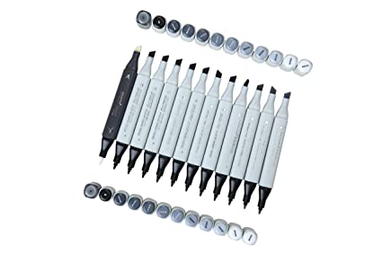 Brustro Twin Tip Alcohol Based Marker Set of 12 – Cool Greys