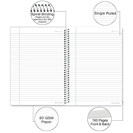 Luxor 5 Subject Spiral Premium Exercise Notebook, Single Ruled - (18cm X 24cm), 250 Pages, Pack of 2