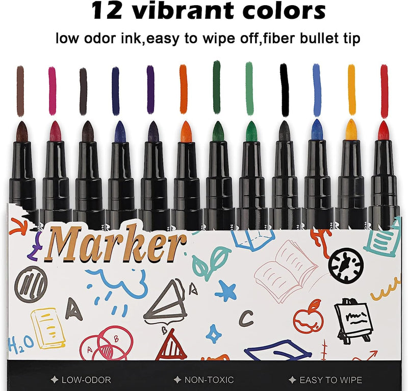 like it 12 Colors Whiteboard Markers With Dry Erase Eraser Cap,Magnetic Dry Erase Markers Fine Tip, Low-Odor Non-Toxic White Board Markers Fine Point Dry Erase Markers Erasers