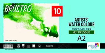 Brustro Artists' Watercolour paper 100% cotton HP 300 Gsm A2 (5 Sheets)