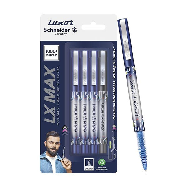 Luxor Schneider LX Max Roller Ball Pen Pack of 4 Needle Tip 3Blue+1Black
