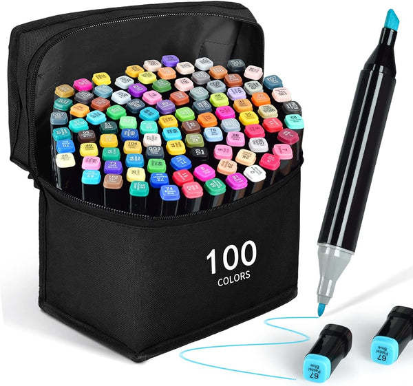 Touch Cool Twin Head Dual Tip Art Markers Pen for Manga and Impression Sketch Set of 100 Colour Markers (Assorted)