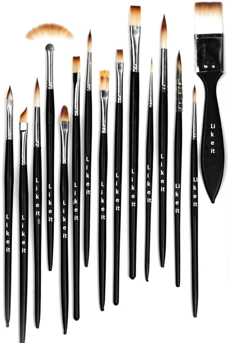 Like it Mix Professional Artist Painting Brush Set for Acrylic, Watercolor, & Gouache Painting Synthetic Bristle 16 Brushes