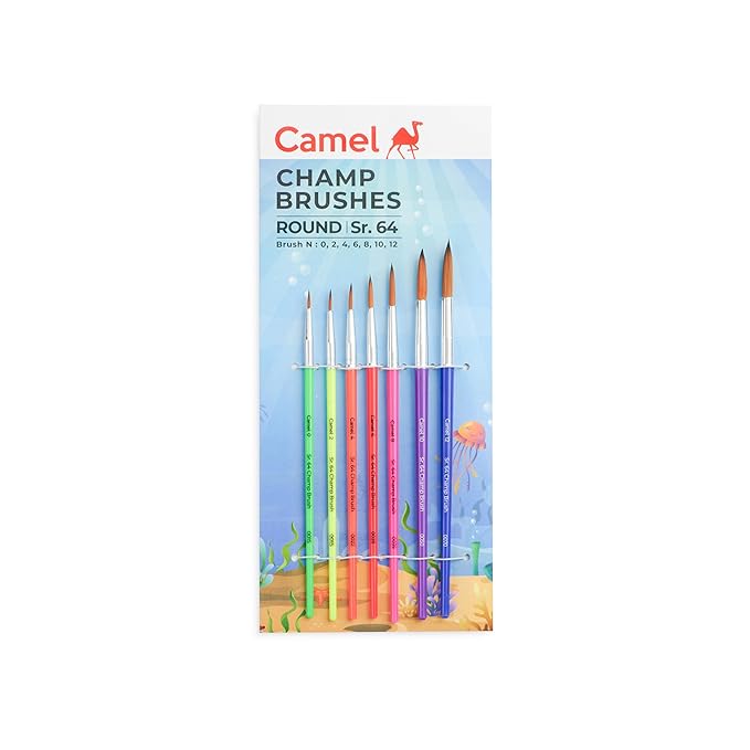 Camlin Champ Brush Round Set of 7 Nib Size - (0,2,4,6,8,10,12) (Multicolor)