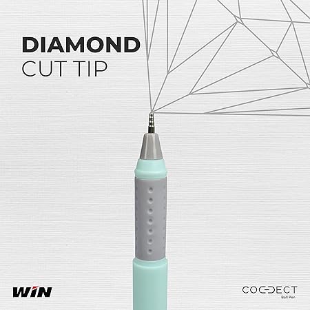 WIN Connect Ball Pens | 10 Back Ink Pens | 0.7 mm Tip | Elastic Grip | Diamond Cut Tip for Smooth Writing | Sleek Body & Minimalistic Design | Thick Refills, Refillable Pens | Long Lasting Pens