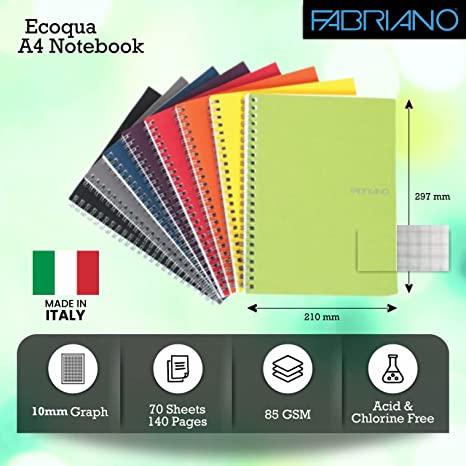 Fabriano Ecoqua A4 Spiral Bound Graph 10MM Notebook Lime