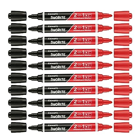 Luxor Duorite 2-In-1 Bullet Tip Whiteboard Marker - Black & Red - Pack Of 10