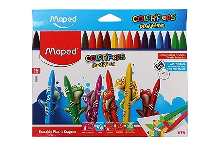 MAPED ERASABLE PLASTIC CRAYONS SET OF 15