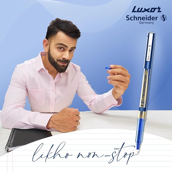 Luxor Schneider LX7 Technoroller| Pack of 2| 1Blue + 1Black |0.7 mm tip|100% Liquid Ink Roller Pen| German Technology| Smooth writing experience| Ideal Pen for Students & Professionals