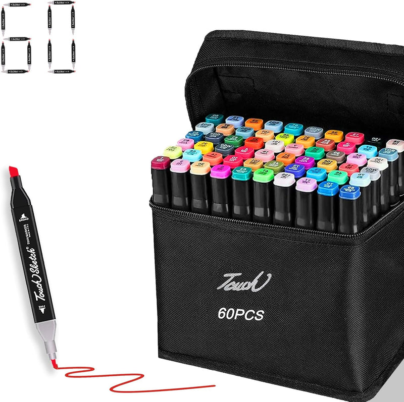 Touch Twin Head Dual Tip Art Markers Pen for Manga and Impression Sketch Set of 60 Colour Markers (Assorted)