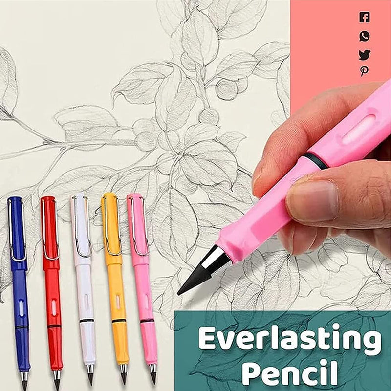 Inkless Pencil Reusable Everlasting Pencil Eraser Colorful Pencils Forever Metal Writing Pens Graphite Nib Triangle Golf Stationary Sketch Book Writing Drawing Set of 6