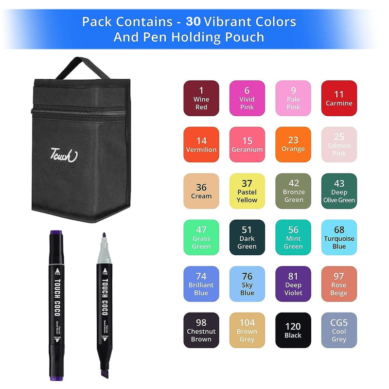 30 Pc Alcohol Markers Set Colour Marker Pen Art Markers Dual Tip Brush and Chisel Alcohol Based Markers for Drawing Sketching Twin Markers Set 30 VIBRANT COLORS