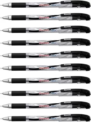 Reynolds Racer Gel Waterproof Ink Black Gel Pen (Pack of 10, Ink Color - Black)