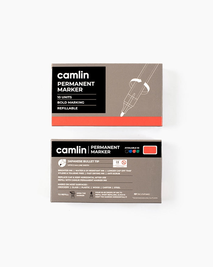CAMLIN PERMANENT MARKER RED, Pack of 10