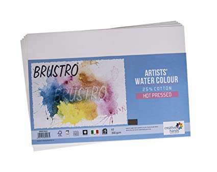 Brustro Watercolour Papers 25% Cotton HP 300 GSM A3 , 2 Packets (Each Packet Contains 5 sheets)