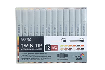 Brustro Twin Tip Alcohol Based Marker – Earth Tones (Set of 12)