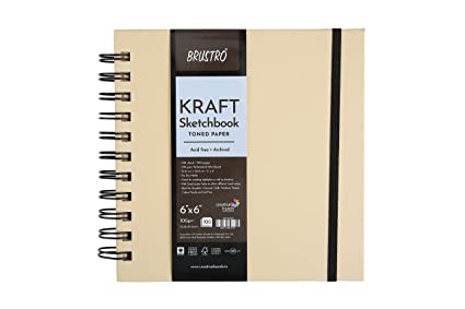 Brustro Toned Paper -Kraft Sketchbook, Wiro Bound, Size 6" x 6", 100GSM (100 Sheets)200pages