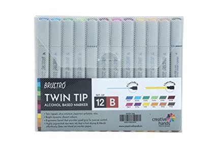 Brustro Twin Tip Alcohol Based Marker Set of 12 – Basic B