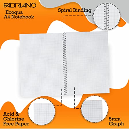 Fabriano Ecoqua A4 Spiral Bound Graph 5MM Notebook Orange