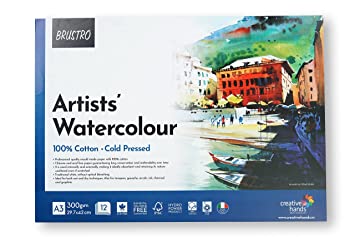 Brustro Artists’ Watercolour 100% Cotton 300gsm Cold Pressed Pad, 12 Sheets, Size- A3