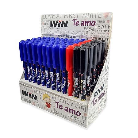WIN Te Amo Ball Pens | 60Pens (45 Blue,10 Black & 5 Red) | The Magic of Gel in a Ball Pen | Stylish Printed Body with Angel & Heart | Smooth Writing | 0.7mm Tip | Stationery Items | Students, Exams