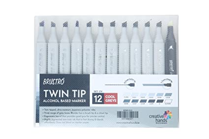 Brustro Twin Tip Alcohol Based Marker Set of 12 – Cool Greys