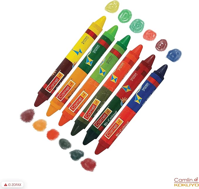 Camlin BI Colour Crayons 24 Shades (In 2 Colour in 1 Stick) (Set of 12, Multicolor)