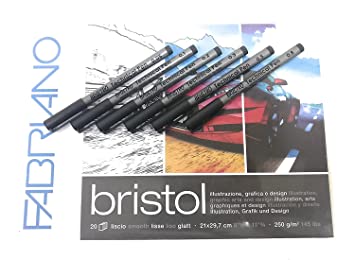 BRUSTRO Combo Technical Pen Black & Fabriano Bristol Glued Block A4 (Assorted) – Set of 6
