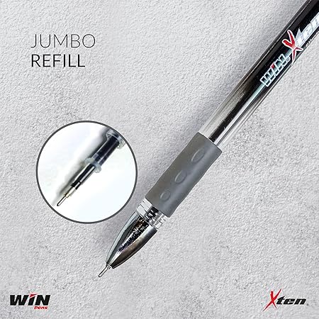 WIN X-Ten Ball Pens | 10 Black Pens | Pens Set for Writing | Pens for Students | Comfortable Grip | 0.7 mm Tip | Long Lasting Pens Ideal for Students | Perfect Pens for Exams