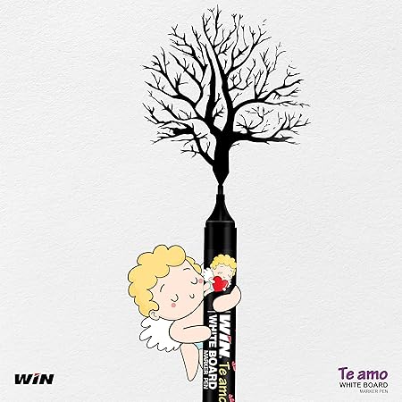 WIN Te Amo White Board Marker | 2 Black Ink Markers | Highlighter Pen | Bullet Tip for Bold Writing | Erasable Ink & Refillable Marker Pen | School & Office Use | Stationery Items