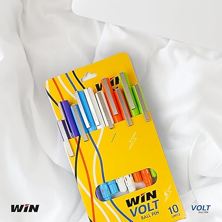 WIN Volt Ball Pens | 20 Pens (10 Blue & 10 Black) | Playful Body Colours | 0.7 mm Metal Tip | Stainless Steel Clip | Pens for Writing | Office Stationery | Pens for Students | Premium