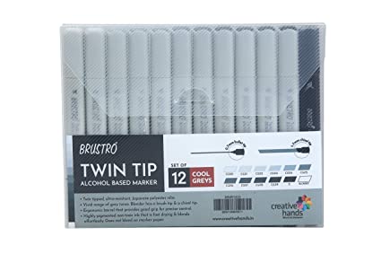 Brustro Twin Tip Alcohol Based Marker Set of 12 – Cool Greys