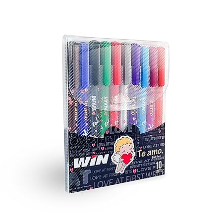 WIN Te amo Ball Pens | 10 Multitcolor Pens, Blister Pack | Multicolor Body same as Multicolor Ink | 1 mm Tip | Gift for Your Love Ones | Pens for Writing | School & Office Stationery