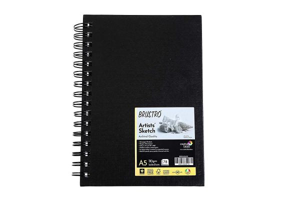 Brustro Professional Pigment Based Fineliner – Pack of 6 (Black) with Artist Sketch Book 110 GSM A5 Wiro Journal (156 Pages)